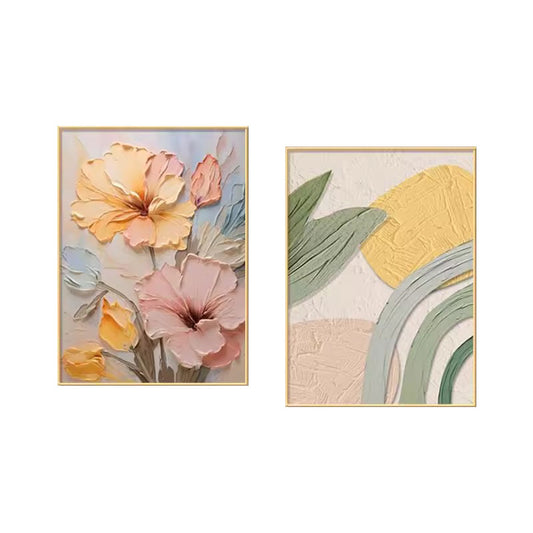Nourcove Cream Floral Textured-Look Canvas Wall Art Set of 2 - product image