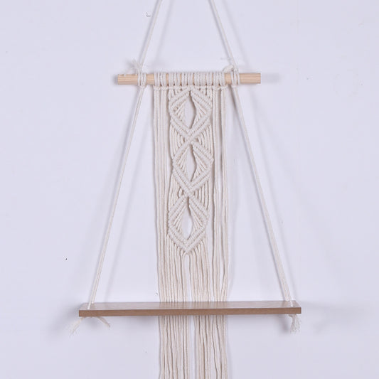 Nourcove Minimalist Rope and Wood Hanging Wall Shelf - product image