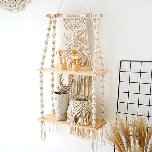 Nourcove Bohemian Woven Wall Hanging with Display Shelf - product image